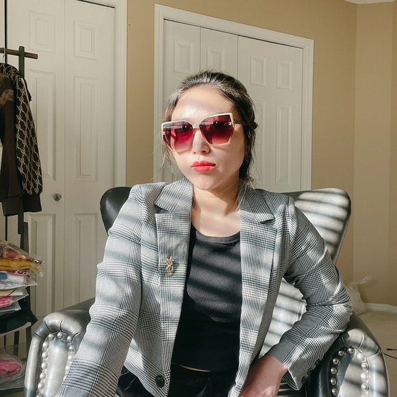 Dogtooth pattern cropped jacket - Picture 8 of 9